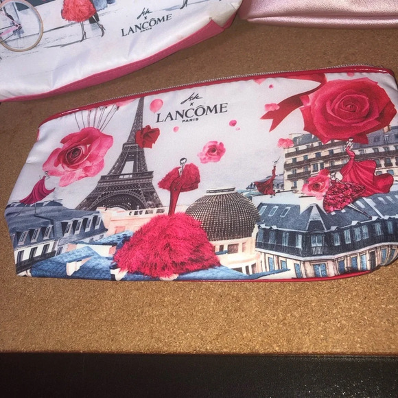 Lancome Paris 3 Makeup Bags 3 Sizes Zipper Pink Travel - Picture 3 of 7